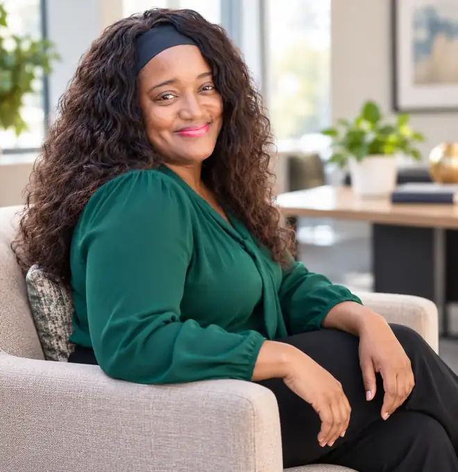 Latonia Farris-Jenkins meeting with a client in her Oakbrook Terrace, Illinois office